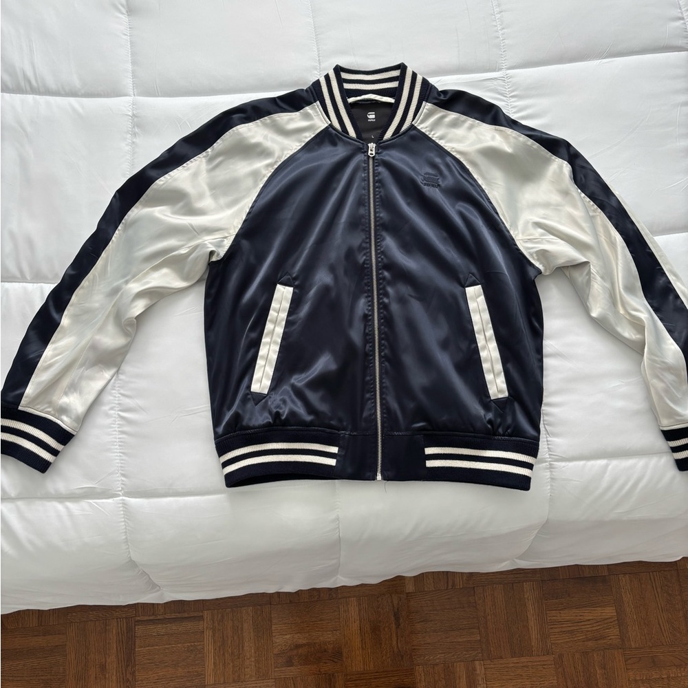 G star Raw Unisex Blue and White Bomber Jacket